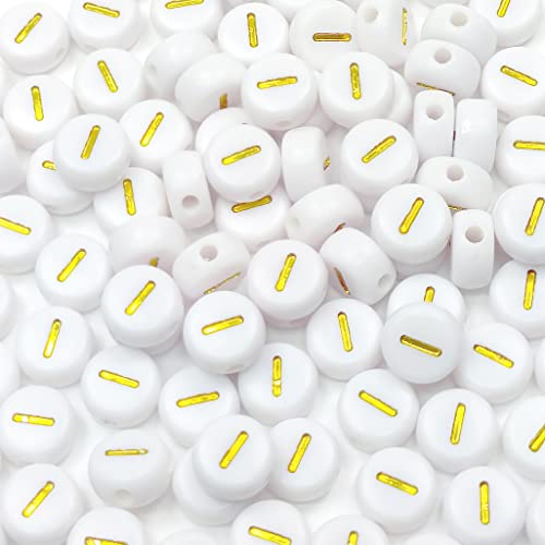 Bxwoum Runde Acrylperlen mit goldenem Buchstabe I, 4 x 7 mm, zur Schmuckherstellung, Armbänder, Halsketten, Schlüsselanhänger, Weiß, 100 Stück von Bxwoum