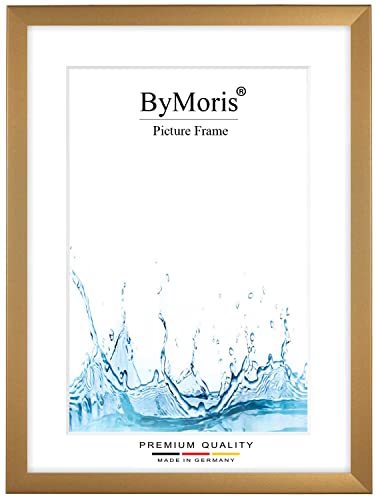 ByMoris Bilderrahmen nach Maß 17 x 24 cm in Gold schlicht mit Antireflex-Acrylglas, Poster Puzzle Portrait Foto Holz Rahmen von ByMoris