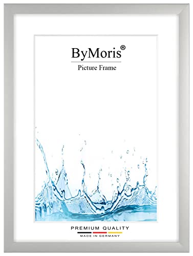 ByMoris Bilderrahmen nach Maß 21 x 29.7 cm DIN A4 in Silber Matt mit Antireflex-Acrylglas, Poster Puzzle Portrait Foto Holz Rahmen von ByMoris