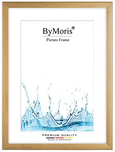 ByMoris Bilderrahmen nach Maß 23 x 32 cm in Gold gewischt mit Antireflex-Acrylglas, Poster Puzzle Portrait Foto Holz Rahmen von ByMoris