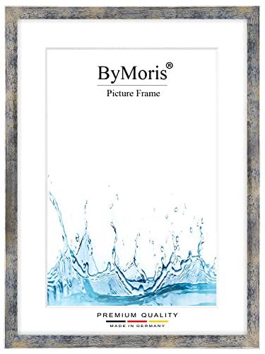 ByMoris Bilderrahmen nach Maß 25 x 35 cm in Blau Silber Gold mit Antireflex-Acrylglas, Poster Puzzle Portrait Foto Holz Rahmen von ByMoris