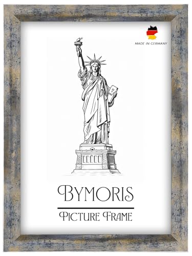 ByMoris Blau-Silber-Gold Holz Bilderrahmen 13 x 19 cm Bildmaß | Größen wählbar | Posterrahmen, Fotorahmen, Puzzle Rahmen, Maßanfertigung | Für Fotos, Collagen von ByMoris