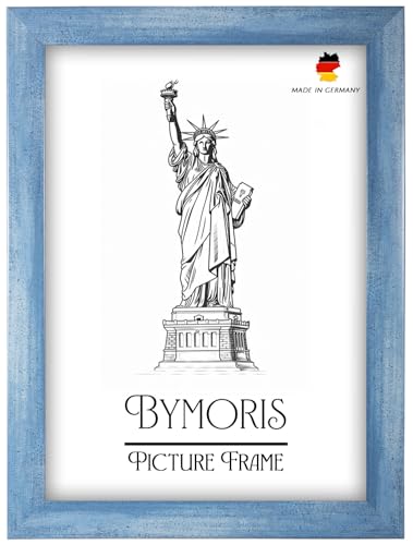 ByMoris Hellblau-gewischt Holz Bilderrahmen 18 x 24 cm Bildmaß | Größen wählbar | Posterrahmen, Fotorahmen, Puzzle Rahmen, Maßanfertigung | Für Fotos, Collagen von ByMoris