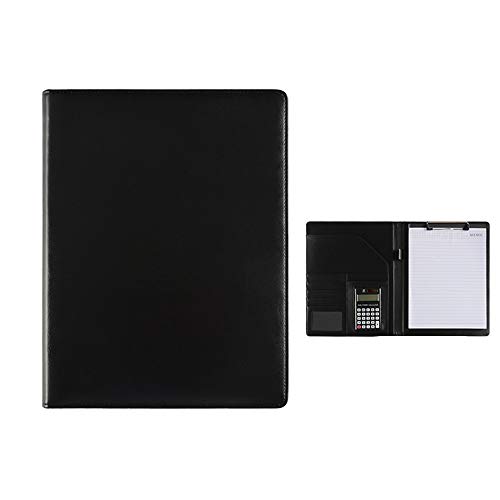 ByNGSDCC Portfolio-Ordner Konferenzmappe, A4, Lebenslaufmappe, Leder, Interview-Schreibblock, Aktenmanager mit Taschenrechnertaschen for die Büroarbeit(Black) von ByNGSDCC