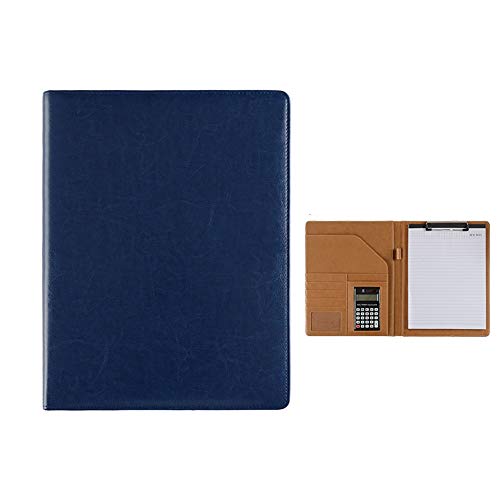 ByNGSDCC Portfolio-Ordner Konferenzmappe, A4, Lebenslaufmappe, Leder, Interview-Schreibblock, Aktenmanager mit Taschenrechnertaschen for die Büroarbeit(Blue) von ByNGSDCC