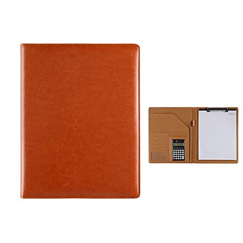 ByNGSDCC Portfolio-Ordner Konferenzmappe, A4, Lebenslaufmappe, Leder, Interview-Schreibblock, Aktenmanager mit Taschenrechnertaschen for die Büroarbeit(Brown) von ByNGSDCC