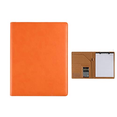 ByNGSDCC Portfolio-Ordner Konferenzmappe, A4, Lebenslaufmappe, Leder, Interview-Schreibblock, Aktenmanager mit Taschenrechnertaschen for die Büroarbeit(Orange) von ByNGSDCC