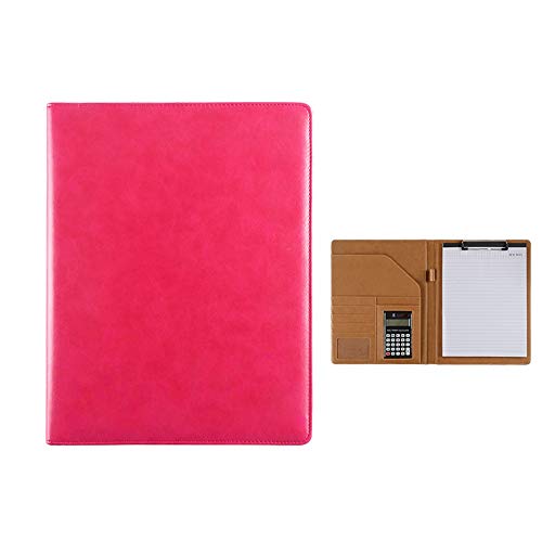 ByNGSDCC Portfolio-Ordner Konferenzmappe, A4, Lebenslaufmappe, Leder, Interview-Schreibblock, Aktenmanager mit Taschenrechnertaschen for die Büroarbeit(Rose Red) von ByNGSDCC