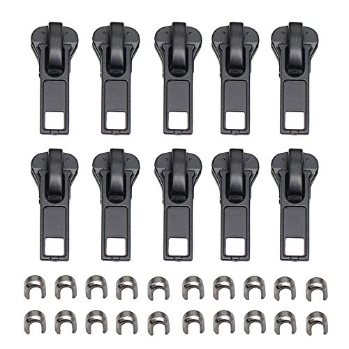 YaHoGa 10 Stück Schwarz Reißverschluss Schieber Reißverschluss Reparatur Lösung für 5mm Kunststoff Jacken Reißverschlüsse (RZ-Sliders) von YaHoGa