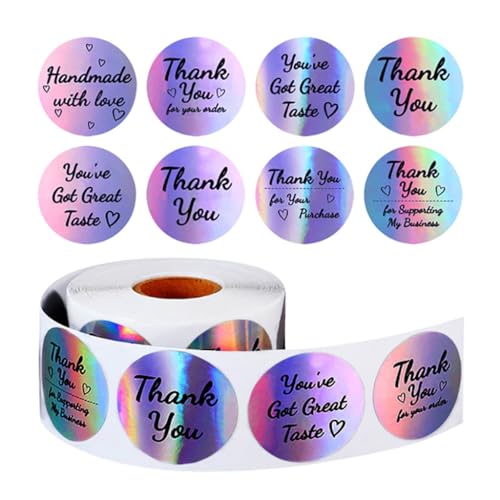 500 Stück Regenbogen-Dankesaufkleber-Etiketten, 8 Designs, runde Dankesaufkleber, Geschenk-Box, Dankesaufkleber für Verpackungstüten von Bydezcon