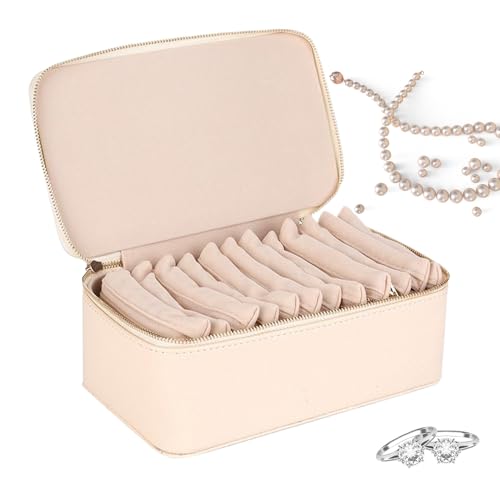 Familiarn Reise-Schmuckschatulle mit kleinen Beuteln, tragbare Schmuck-Organizer-Box aus PU-Leder mit 12 kleinen Taschen, kompaktes Zubehöretui, vielseitig und geräumig, 21,6 x 11,4 x 8,5 cm, für von Byeaon