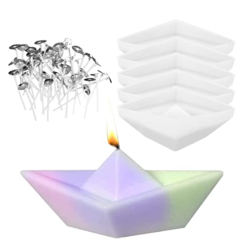 5 Stück Silikonform Boot, 3D Origami Boot Silikonform Kerzenformen Mit Kerzendocht, Seifenform Silikon Formen Backform Papierboot-Kerzenform DIY Silikon Gießform für Handwerk Kerzen von Byffoer