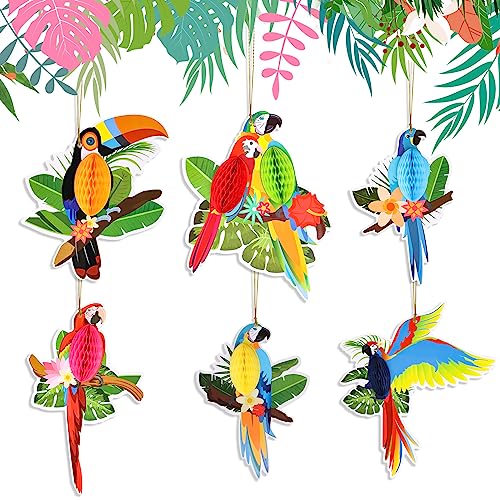 6 Stück Tropische Vögel Deko, Dschungel Dekorationen Tropische Vögel Dekorationen Papageien Deko Luau Party Seidenpapier Hängende Hawaiisch Tukane Papagei Hängende Dekorationen von Byffoer