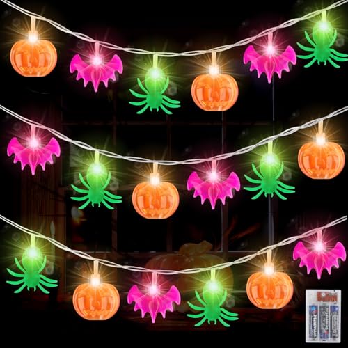 Byffoer Halloween Deko Lichterkette,3M 20LEDs Halloween Lichterkette Halloween Deko Lichter, Orange Kürbisse, Lila Fledermäuse, Spinne Lichterkette für Außen Innen Halloween Garden Deko Byffoer Halloween Deko Lichterkette,3M 20LEDs Halloween Lichterkette Halloween Deko Lichter, Orange Kürbisse, Lila Fledermäuse, Spinne Lichterkette für Außen Innen Halloween Garden Deko von Byffoer