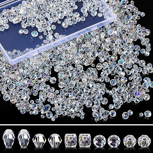 Facettierte Perlen Glasperlen,1300 Stück Perlen Set 4/6/8/10mm DIY Glas Kristall Perlen Armband für Basteln Schmuckherstellung, DIY Halsketten, Armbänder, Ohrringe von Byffoer