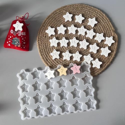 Silikonformen Gießformen Stern,Stern Silikonform Weihnachten Mit Zahlen 1-24 Anhänger Gießform,Silikonformen Sterne Silikonform DIY Gießform Weihnachten zur Weihnachtsdekoration von Byffoer