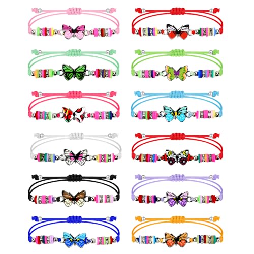 Byfoyif 12 Stück Schmetterling Freundschaftsarmbänder Kinder einstellbare Armbänd fuer Mädchen Geflochten Schmetterling Armband Schmuck für Kindergeburtstag Gastgeschenke Mitgebsel von Byfoyif