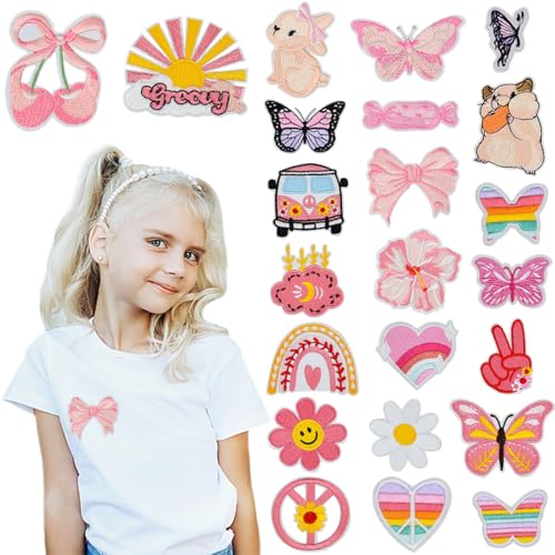 Byfoyif 23 Stück Bügelflicken Rosa Bügelbilder Patches zum Aufbügeln Flicken zum Aufnähen Applikationen Aufnäher Kinder Bügelflicken Patches Flicken zum Aufbügeln Applikationen zum Aufnähen DIY von Byfoyif