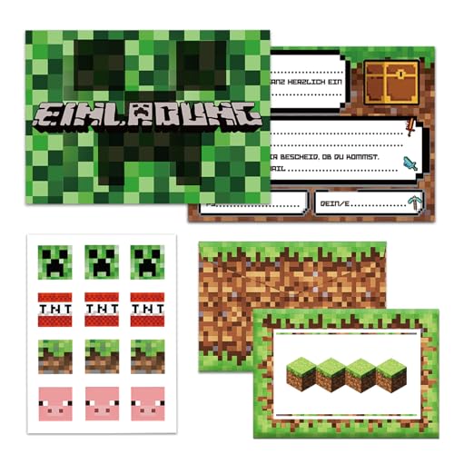 Byhsoep 12x Einladungskarten Kindergeburtstag mit 12 Umschlag,12 Aufkleber,Gamer Pixelmotiv Deutsch Einladungskarten für Einladungen zum Kindergeburtstag Byhsoep 12x Einladungskarten Kindergeburtstag mit 12 Umschlag,12 Aufkleber,Gamer Pixelmotiv Deutsch Einladungskarten für Einladungen zum Kindergeburtstag von Byhsoep