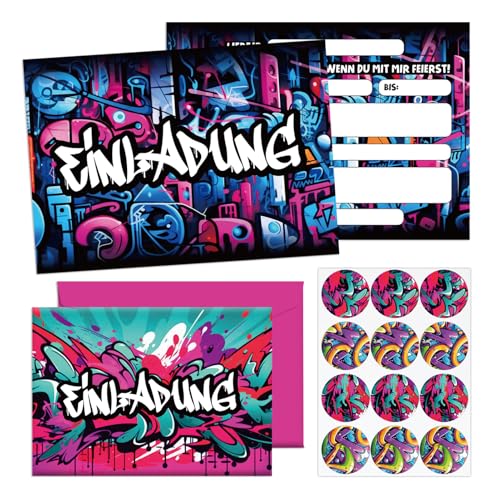 Byhsoep 12x Graffiti Einladungskarten Kindergeburtstag, Graffiti Einladung Deutsch, mit 12 Umschlag und 12 Runder Aufkleber, Graffiti Einladungskarten, Einladungskarten Kindergeburtstag Junge Mädchen Byhsoep 12x Graffiti Einladungskarten Kindergeburtstag, Graffiti Einladung Deutsch, mit 12 Umschlag und 12 Runder Aufkleber, Graffiti Einladungskarten, Einladungskarten Kindergeburtstag Junge Mädchen von Byhsoep