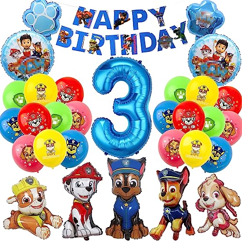Cartoon Hund Geburtstag Deko 3 Jahre,Cartoon Hund Luftballons Geburtstag 3,Luftballons Zum 3 Geburtstag Dekorieren,Cartoon Hund Luftballons und Folienballon für Kinder Geburtstagsfeier Deko 3 Jahre von Byhsoep