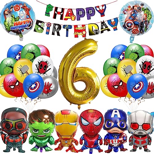 Held Geburtstagsdeko,Cartoon Geburtstag Deko 6 Jahre,Helden Deko Geburtstag Kinder 6,Cartoon Geburtstagsdeko 6 Jahre Folienballon und Luftballons für Kinder Geburtstagsfeier Deko von Byhsoep