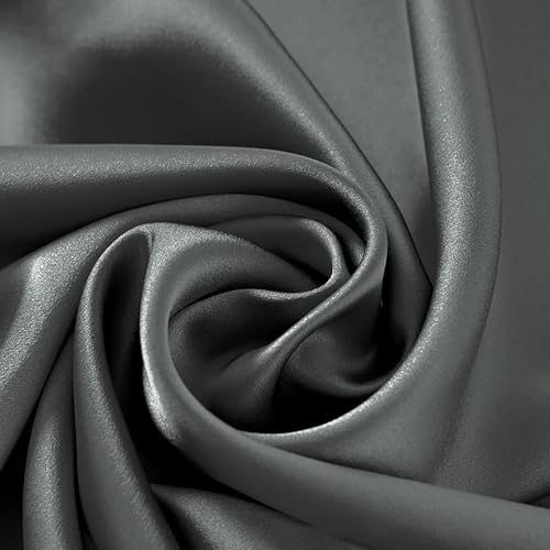 100% Reine Maulbeerseide Stoffmeterware 1m 19 Momme Charmeuse Stain Silk 114cm Breite - Premium Luxusstoff für Brautkleider, Bettwäsche & Krawatten（Dunkelgrau） von Byitre