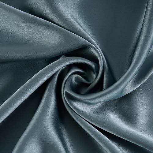 100% Reine Maulbeerseide Stoffmeterware 1m 19 Momme Charmeuse Stain Silk 114cm Breite - Premium Luxusstoff für Brautkleider, Bettwäsche & Krawatten（Dunkelgraublau） von Byitre