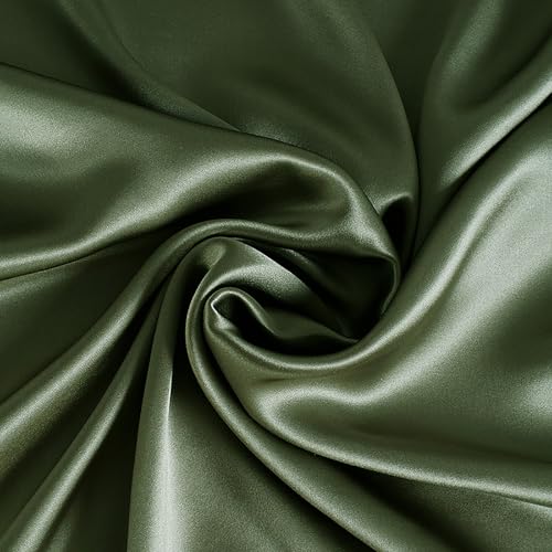 100% Reine Maulbeerseide Stoffmeterware 1m 19 Momme Charmeuse Stain Silk 114cm Breite - Premium Luxusstoff für Brautkleider, Bettwäsche & Krawatten（Gelbgrün） von Byitre