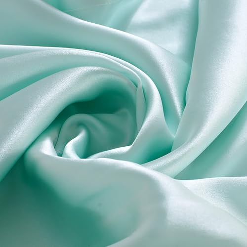 100% Reine Maulbeerseide Stoffmeterware 1m 19 Momme Charmeuse Stain Silk 114cm Breite - Premium Luxusstoff für Brautkleider, Bettwäsche & Krawatten（Minzgrün） von Byitre