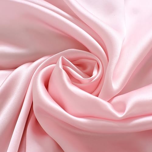 100% Reine Maulbeerseide Stoffmeterware 1m 19 Momme Charmeuse Stain Silk 114cm Breite - Premium Luxusstoff für Brautkleider, Bettwäsche & Krawatten（Pink） von Byitre