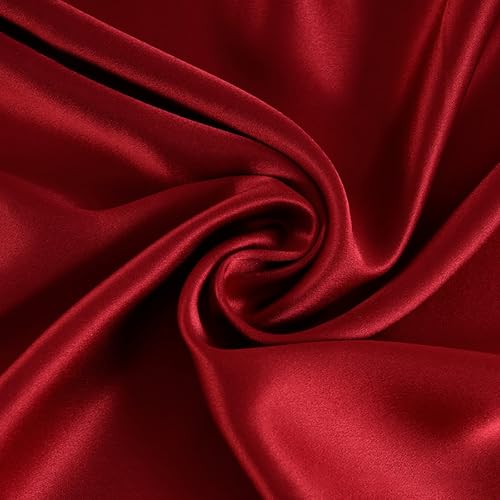 100% Reine Maulbeerseide Stoffmeterware 1m 19 Momme Charmeuse Stain Silk 114cm Breite - Premium Luxusstoff für Brautkleider, Bettwäsche & Krawatten（Weinrot） von Byitre