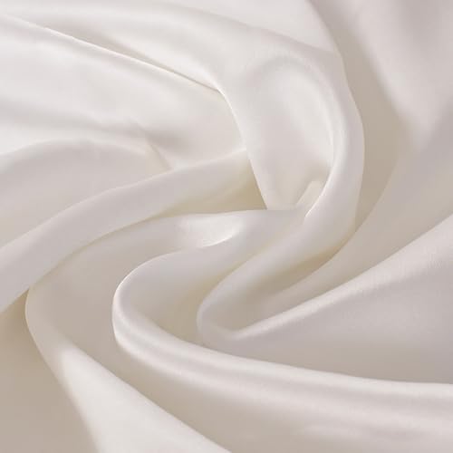 100% Reine Maulbeerseide Stoffmeterware 1m 19 Momme Charmeuse Stain Silk 114cm Breite - Premium Luxusstoff für Brautkleider, Bettwäsche & Krawatten（Weiß） von Byitre