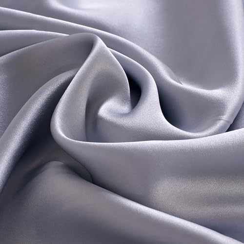 100% Reine Maulbeerseide Stoffmeterware 2m 19 Momme Charmeuse Stain Silk 114cm Breite - Premium Luxusstoff für Brautkleider, Bettwäsche & Krawatten（Silber） von Byitre