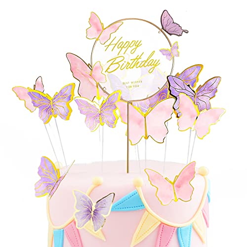 Bymivofun 21 Stück Schmetterlinge Kuchendekoration, alles Gute zum Geburtstag Schmetterling Kuchendekoration, für Mädchen Säuglingsmädchen Geburtstagsfeier Valentinstag von Bymivofun