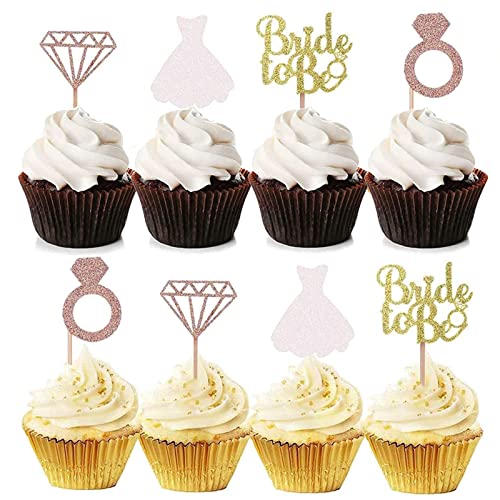 Bymivofun 24 Stück Glitter Braut Kuchendeckel, Bride to Be Diamond Ring Cupcake Toppers, für Brautparty-Zubehör, Jungge sellinnenabschied, Jungge sellenabschieds dekorationen von Bymivofun