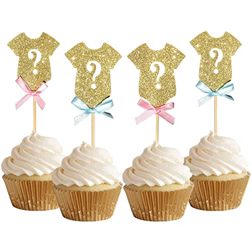 Bymivofun 24 Stück Glitzer Gender Reveal Cupcake Topper, Glitzer Baby Cupcake Topper, für Geburtstag, Hochzeit, Taufe, Babyparty, Kinderpartydekorationen von Bymivofun