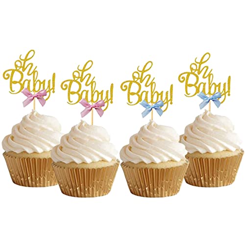 Bymivofun 24 Stück Glitzer Oh Baby Cupcake Topper, Gender Reveal Cupcake Topper, für Geburtstag, Hochzeit, Taufe, Babyparty, Kinderpartydekorationen von Bymivofun