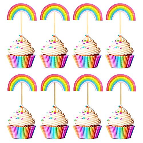 Bymivofun 24 Stück Regenbogen Kuchen Toppers, Regenbogen Cupcake Topper, Regenbogen Cupcake Dekoration, für Geburtstagsfeiern, Babypartys, Hochzeiten, Partys von Bymivofun