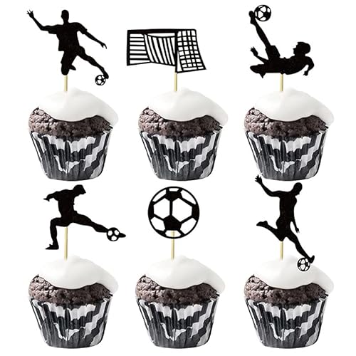 Bymivofun 24 stück Fußball Geburtstag Cake Toppers, Fußball Geburtstag Kuchen Dekoration, Happy Birthday Kuchen Toppers, für Fußball Sport Party Dekorationen von Bymivofun