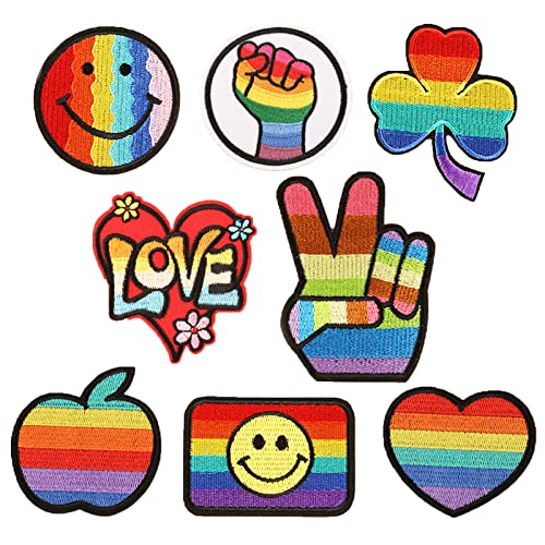 Bymivofun 8 Stück Kinder Regenbogen Cartoon Kleidung Patches, Cartoon DIY Kleidung Patches, Kleidung Patches Aufkleber, zum Aufbügeln, für T-Shirt Jeans Kleidung Taschen von Bymivofun