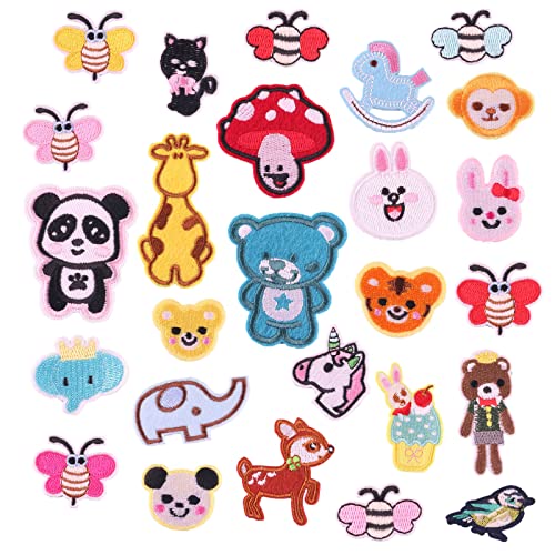 Bymivofun 26 Stück Kinder Tiere Cartoon Kleidung Patches, Cartoon DIY Kleidung Patches, Kleidung Patches Aufkleber, zum Aufbügeln, Süßigkeiten, Biene, für T-Shirt Jeans Kleidung Taschen von Bymivofun