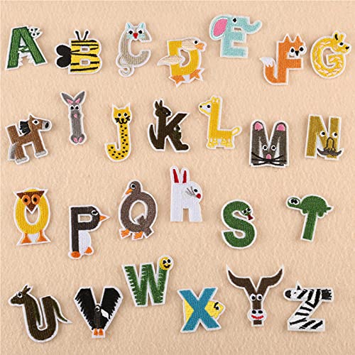 Bymivofun 26 Stück Kinder Buchstaben Cartoon Aufnäher, A-Z Alphabet Tieraufnäher, für Namensbügeleisen zum Aufbügeln oder Aufnähen, für T-Shirt Jeans Kleiderbeutel von Bymivofun