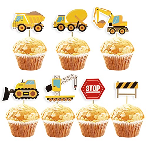 Bymivofun 28 Stück Baufahrzeug Cupcake Topper, Auto Bagger Kuchendekoration, Bagger Cake Topper, für Kinder Jungen Kinder Geburtstagsfeier Dekoration von Bymivofun