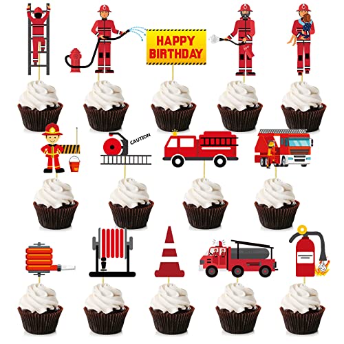 Bymivofun 28-teilige Feuerwehr Cupcake Topper, Feuerwehrmann Kuchen Dekoration, Feuerwehrauto Kuchen Dekoration, für Kinder, Jungen, Kindergeburtstag, Partydekoration Bymivofun 28-teilige Feuerwehr Cupcake Topper, Feuerwehrmann Kuchen Dekoration, Feuerwehrauto Kuchen Dekoration, für Kinder, Jungen, Kindergeburtstag, Partydekoration von Bymivofun