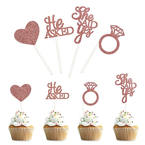Bymivofun 36 Stück He Asked She Said Yes Cupcake Topper, Diamant Ring Herz Cupcake Topper, für Hochzeit, Verlobung, Brautparty, Junggesellenabschiedsdekoration Bymivofun 36 Stück He Asked She Said Yes Cupcake Topper, Diamant Ring Herz Cupcake Topper, für Hochzeit, Verlobung, Brautparty, Junggesellenabschiedsdekoration von Bymivofun