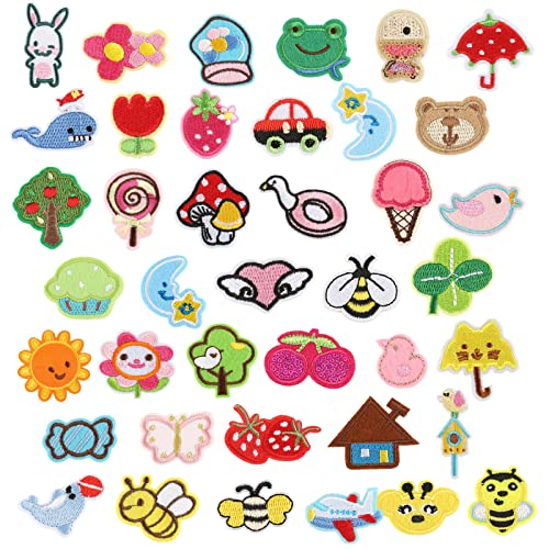 Bymivofun 39 Stück Kinder Tiere Cartoon Kleidung Patches, Cartoon DIY Kleidung Patches, Kleidung Patches Aufkleber, zum Aufbügeln, Süßigkeiten, Biene, für T-Shirt Jeans Kleidung Taschen von Bymivofun