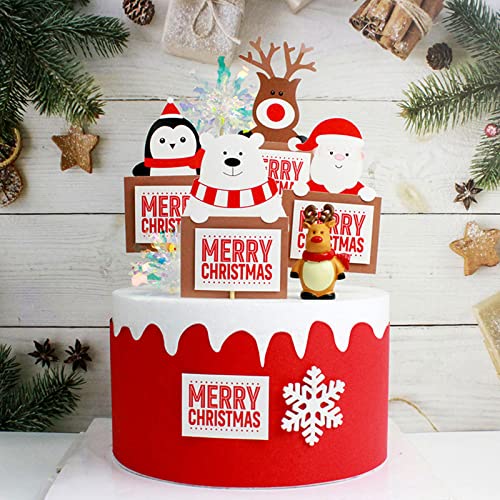 Bymivofun 4 Stück Weihnacht Cake Toppers, Weihnachts Cupcake Picks, Weihnachtsmann, Pinguin, Eisbär, Rentier Dekoration, für Weihnachtskuchen Dekorationen Weihnachtsfeier Feiertags Zubehör von Bymivofun