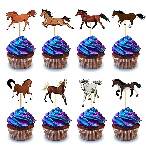 Bymivofun 32 Stück Pferde Cupcake Toppers, Pferderennen Kuchen dekoration, Pferdekuchen Dekoration, für Pferderennen, Party, Geburtstag, Babyparty, Hochzeit, Reiterpartys von Bymivofun