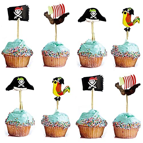 Bymivofun 60 Stück Piraten Kuchen aufsätze, Piraten Cupcake Toppers, Piraten Kuchen Deckel, für Kinder Jungen Geburtstags Halloween Party Muffin Dekoration von Bymivofun
